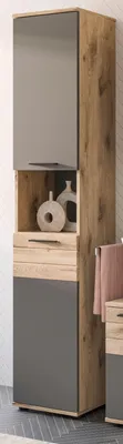 Produktbild von Bad Hochschrank "Tomaso" Eiche und grau Badschrank 37 x 190 cm mit Soft-Close
