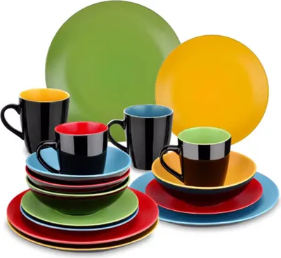 Obrázek produktu pro 16dílná servírovací sada Valenza - keramika - jídelní talíř, hluboký talíř a snídaňový talíř - 4 osoby - Rainbow Design