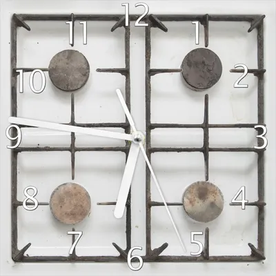 Produktbild von Wallario Design Wanduhr Alter Gasherd, ungeputzt und dreckig aus Echtglas, Größe 20 x 20 cm