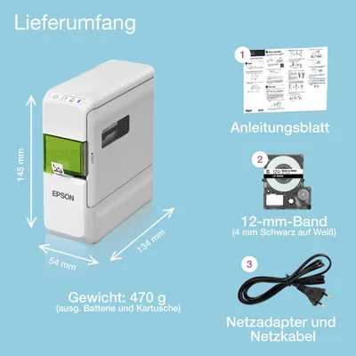 Produktbild von Epson LabelWorks LW-C410, Wärmeübertragung, 180 x 180 DPI, 9 mm/sek, Kabellos, Weiß