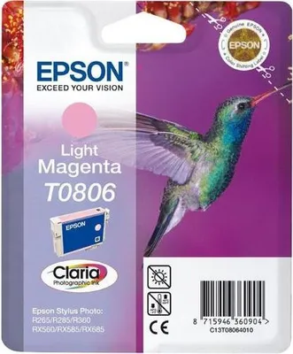 Zdjęcie produktu dla Epson Hummingbird Singlepack Light Magenta T0806 Claria Photographic Ink, Jasna magenta, Tusz na bazie pigmentu, 7,4 ml, 1 szt.