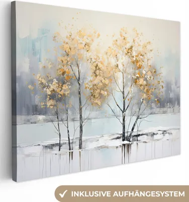 Produktbild von MuchoWow® - Leinwandbilder - Winter - Bäume - Natur - Acryl - Kunst, Wandbild, Wanddeko Bilder Wohnzimmer, 40x30 cm