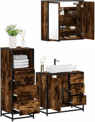 Produktbild von Möbel 3-tlg. Badmöbel-Set Räuchereiche Holzwerkstoff - Badezimmer 3301017