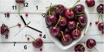 Produktbild von Wanduhr aus Glas mit Motiv Frische Kirschen- 60 x 30 cm - inkl. Aufhängesystem