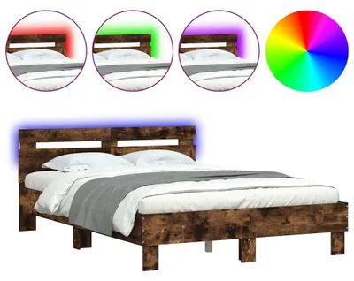 Obrázek produktu pro vidaXL Rám postele s čelem s LED osvětlením, kouřový dub 135x190cm