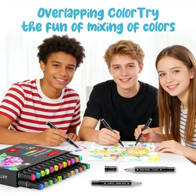 Imagen del producto de Rotulador de alcohol con doble punta, 24 colores, ideal para dibujar y hacer bocetos