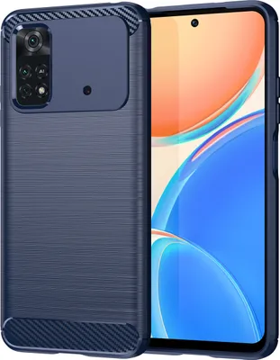 Produktbild von Xiaomi Poco M4 Pro Hülle, Carbon-Faser TPU Silikon Stoßfest Schutzhülle für Xiaomi Poco M4 Pro 4G Blau