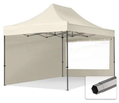 Zdjęcie produktu dla 3x4,5m Namiot Ekspresowy, PREMIUM Stal 40mm, ze ścianami bocznymi, okna panoramiczne, kremowy