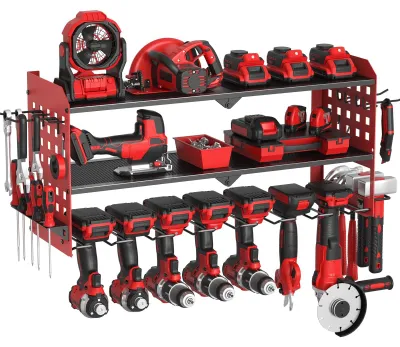 Produktbild von 3-stufiger Werkzeug Organizer - Robuste Wandmontage - Rot - Für Garage und Werkstatt - 68 kg