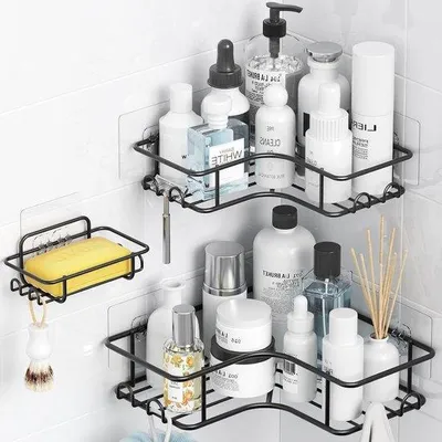 Produktbild von Eckendusche Caddy Set 3tlg, Edelstahl, schwarz, Bohnerfrei