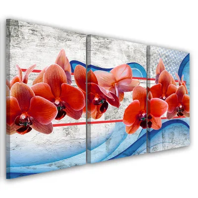 Produktbild von Triptychon auf leinwand rote blumen 90x60 cm Feeby rot wandbild bereit zum aufhängen
