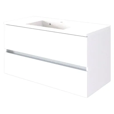 Produktbild von Badezimmer Waschtischunterschrank inkl. Waschbecken 100 cm ARLON-03 matt weiß BxHxT 100x56x47 cm