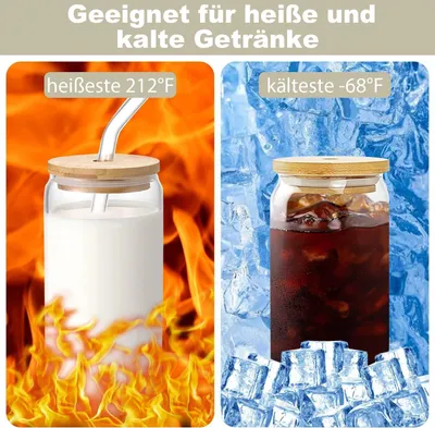 Immagine prodotto di Omgoods - Set di 6 bicchieri per caffè freddo con coperchi in bambù e cannucce