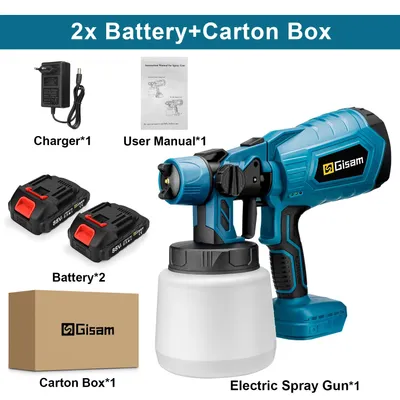 Produktbild von Akku Farbsprühgerät - HVLP Farbspritzpistole - 18V Batterie, 2 kleine Akkus, 1000 ml Behälter, 1,8 mm Düse, 30000 U/min - Blau