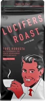 Produktbild von LUCIFERS ROAST 1kg Kaffeebohnen aus Italien für den perfekten Espresso - sehr starker Kaffee - säurearm - 100% Robusta - (1000g - ganze Bohnen)