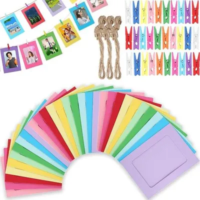 Zdjęcie produktu dla Zestaw 30 ram fotolustrzanych - papier - 11,5 x 15,5 cm - małe klipsy - dekoracja ścienna - uchwyty na zdjęcia