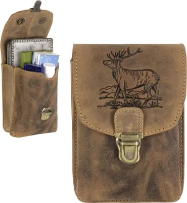 Produktbild von Greenburry Gürteltasche Leder Bauchtasche Hüfttasche mit Hirsch-Prägung Tasche braun Vintage hoch 1754H-STAG3-25
