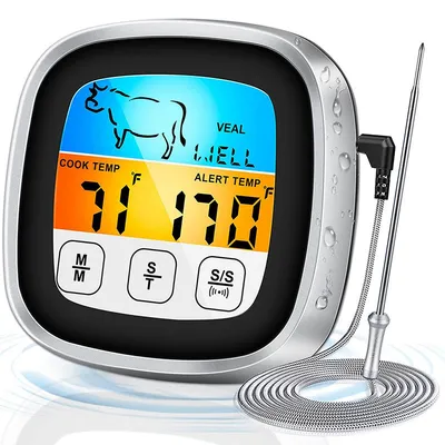 Produktbild von BBQ Digitales Thermometer, digitales Ofenthermometer mit langer Sonde, großem LCD-Touchscreen, Küchentimer, zum Kochen, Backen,Grillen von Süßigkeiten