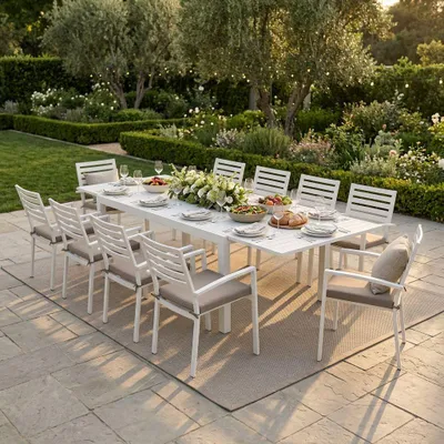Immagine prodotto di Milani Home - Set Tavolo Giardino Allungabile Rettangolare 200/300x100 Con 10 Poltrone In Alluminio Tortora Per Esterno - Tortora