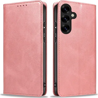 Produktbild von Handyhülle für Samsung Galaxy S25 Kunstleder Flip Cover Hülle Handytasche Case Kartenfach Farbe: Rosa