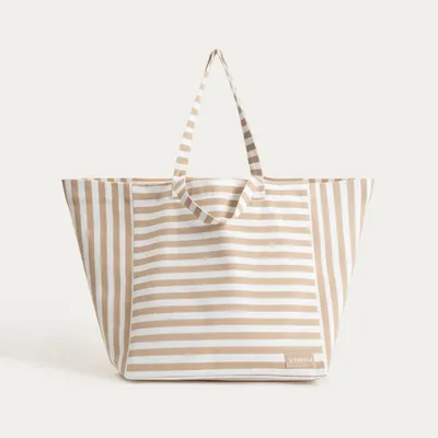 Produktbild von HOMLA TAVI Strandtasche aus Baumwolle mit beigen Streifen 40x42x30 cm