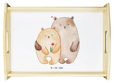 Produktbild von Mr. & Mrs. Panda Tablett Bären Liebe - Weiß - Geschenk, Kuscheln, Servierplatte Holz, Hochzeitstag, Bär, Verknallt, Hocheitstag, Bett-Tablett, Sofa, Deko, aus, Blume