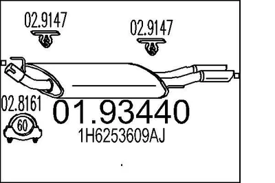 Produktbild von MTS 01.93440 Endschalldämpfer für VW GOLF III (1H1) Auspuff