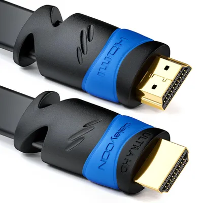 Productafbeelding van 10 meter platte HDMI-kabel 2.0 geschikt voor 4K UHD 2160p 3D 1080p ARC High Speed met Ethernet zwart