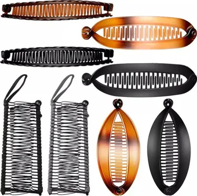 Produktbild von 8 Stück Bananen Haarspangen Kit, Tragbare Clincher Kämme, Großes Vintage Bananen Clips Kamm Werkzeug, Doppelkämme Clip Claws Set Enthalten 4 Stile