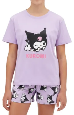 Image de Pyjama Kuromi pour filles - Manches courtes - Lilas