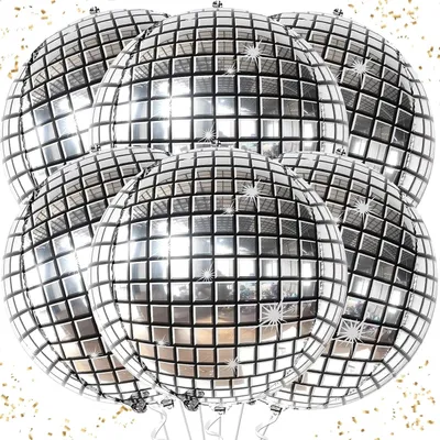 Immagine prodotto di Discoballe - Set di 6 - Palloncini - Discoballe - Capodanno - Palloncini in lamina decorativi - 56 cm - Argento - Compleanno
