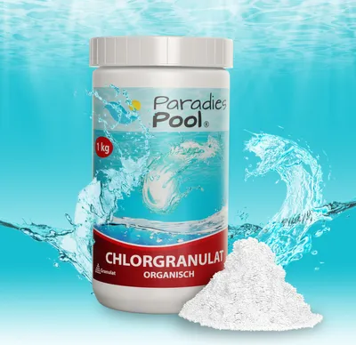 Produktbild von Paradies Pool Chlor Granulat, 1 kg, schnell löslich, Pool Desinfektion, organisches Produkt
