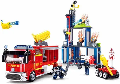 Zdjęcie produktu dla Sluban Firefighters M38-B0967 Duży wóz strażacki z armatą i ruchomym robotem