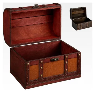 Produktbild von Holzkiste in verschiedenen Größen - Geschenkbox - Schatzkiste für Kindergeburtstag - Kiste für Hochzeiten (hellbraun - Kunstleder, mittel - 35 x 25 x 20 cm)