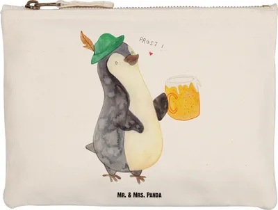 Produktbild von Mr. & Mrs. Panda Kulturtasche Pinguin Bier Größe M - Weiß - Geschenk, Mäppchen, Pouch, Pinguine, Beschwippst, , Feierabend, Kulturbeutel, beauty case