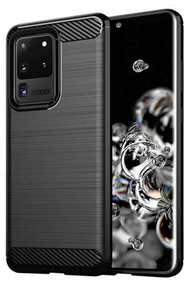 Produktbild von Techsuit Carbon Silicone Back Cover Hülle für Samsung Galaxy S20 Ultra - Schwarz