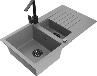 Produktbild von Mexen Matias 1,5-Becken-Granitspüle mit Abtropffläche und Mischbatterie Rita, Grau - 6502-71-670300-70-B