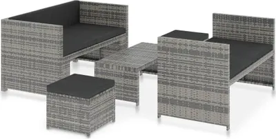 Produktbild von vidaXL 5-tlg. Garten-Lounge-Set mit Auflagen Poly Rattan Grau