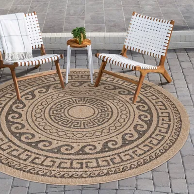 Zdjęcie produktu dla Dywan zewnętrzny w stylu vintage,wodoodporny,w naturalnych kolorach,idealny na tarasy,do kuchni,na balkon,Rozmiar: 120 cm Okrągły,Kolor: Czarny-2