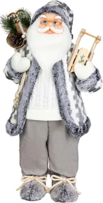 Immagine prodotto di Decorazione MagicHome Natale, Babbo Natale con slitta, bianco-grigio, 60 cm