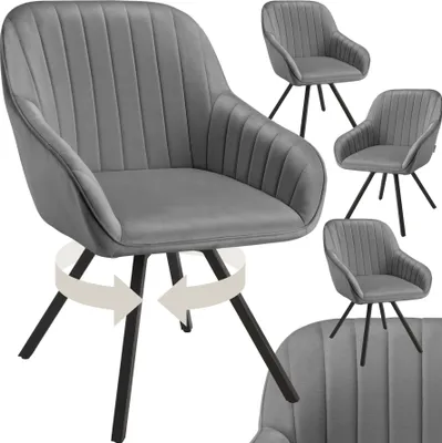 A collage of a gray upholstered armchair with black legs, showing different angles and a close-up of the seat.