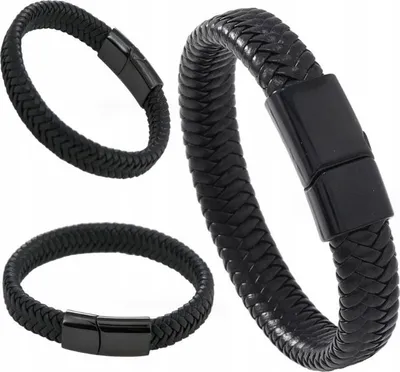 Produktbild von Schwarzes Herren-Lederarmband, geflochten, verstellbar, Geschenkidee