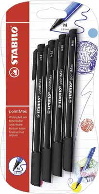 Obrázek produktu pro Sada STABILO pointMax (4 kusy) - fix s tuhým hrotem - černá - balení v blistru