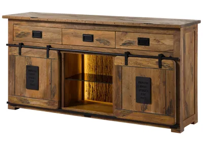 Image de MASSIVMOEBEL24 | Buffet en bois de Manguier / Bois de récupération 180x45x90 naturel laqué RAILWAY LUX #102