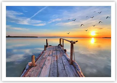 Produktbild von Poster - Poster ohne Rahmen - See Natur Brücke Vögel - 100x70 cm - Wand Bild - Wanddeko - Wandbilder - Kunstposter - Wandposter - Bilder - Kunstdruck - Wanddekoration - Wandbild - P2XAA100x70-2402