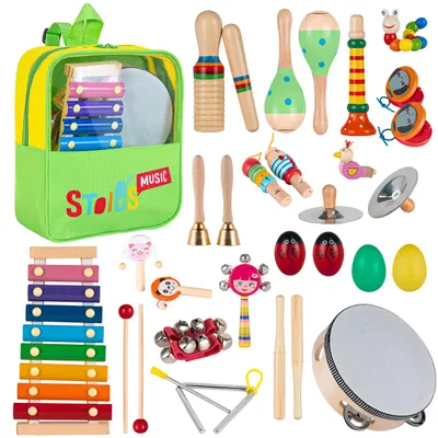 Immagine prodotto di Set di giocattoli musicali per bambini: set di percussioni in legno da 34 pezzi