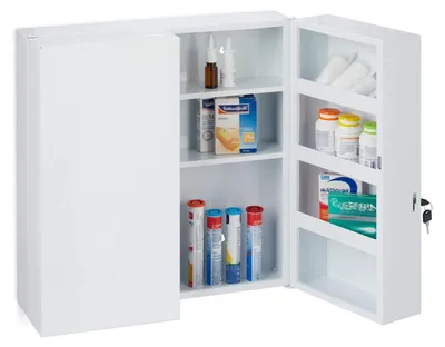 Image de Armoire à pharmacie - Armoire à médicaments verrouillable - 11 compartiments - 53 x 52,5 x 19,5 cm - Acier blanc
