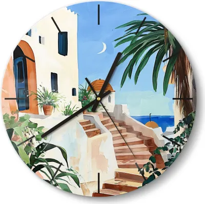 Produktbild von DEQORI Glasuhr Ø30 cm Modern 'Mediterrane Idylle' Wanduhr Glas Uhr Design leise Küchenuhr
