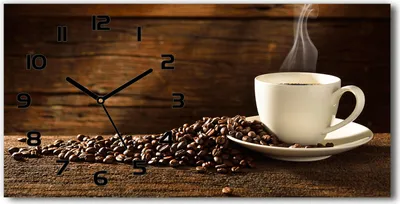 Produktbild von Wanduhr aus Glas – 60x30 cm - Glasbild - Glasuhr - Gehärtetes Glas - schwarze-zeiger - Tasse Kaffee