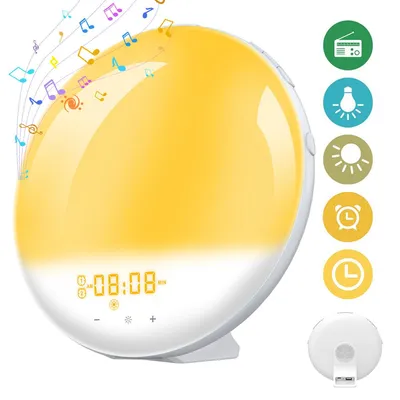 Produktbild von 7-Farben Lichtwecker, Wecker Licht, Dual Alarm, Sonnenuntergang/ Sonnenaufgang Simulation, Musikwecker, Naturgeräusche, FM Radio, Schlummermodus